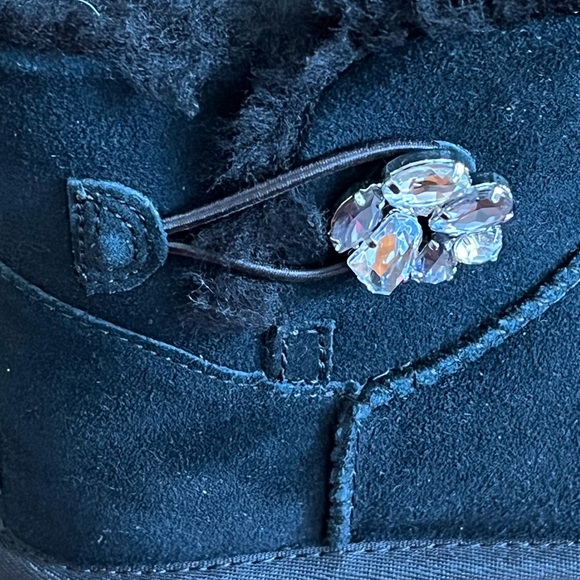 UGG Mini Bailey Button Gem Swarovski Crystal Black Suede Boots size 37, … - Picture 8 of 15